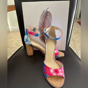 Colorful Tie-Dye Heeled Sandals—Never Worn